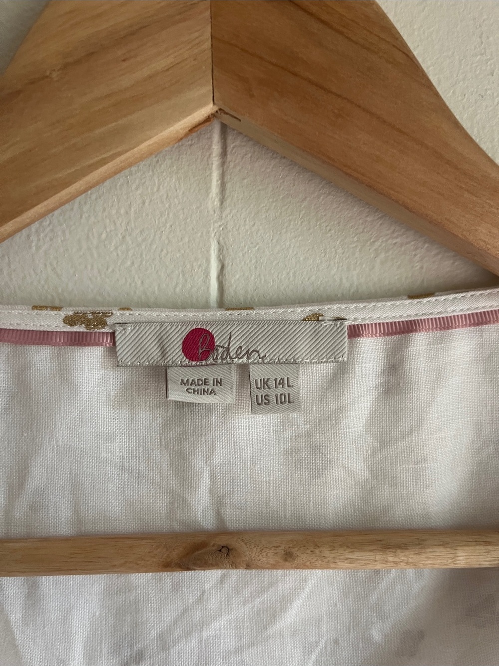 Boden Kelsey White Linen Midi Dress with Gold Floral Motif Beach Preppy Sz 10L - Picture 12 of 16